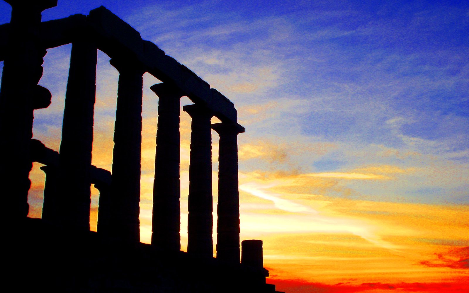 Cape Sounion и Temple of Poseidon на закате